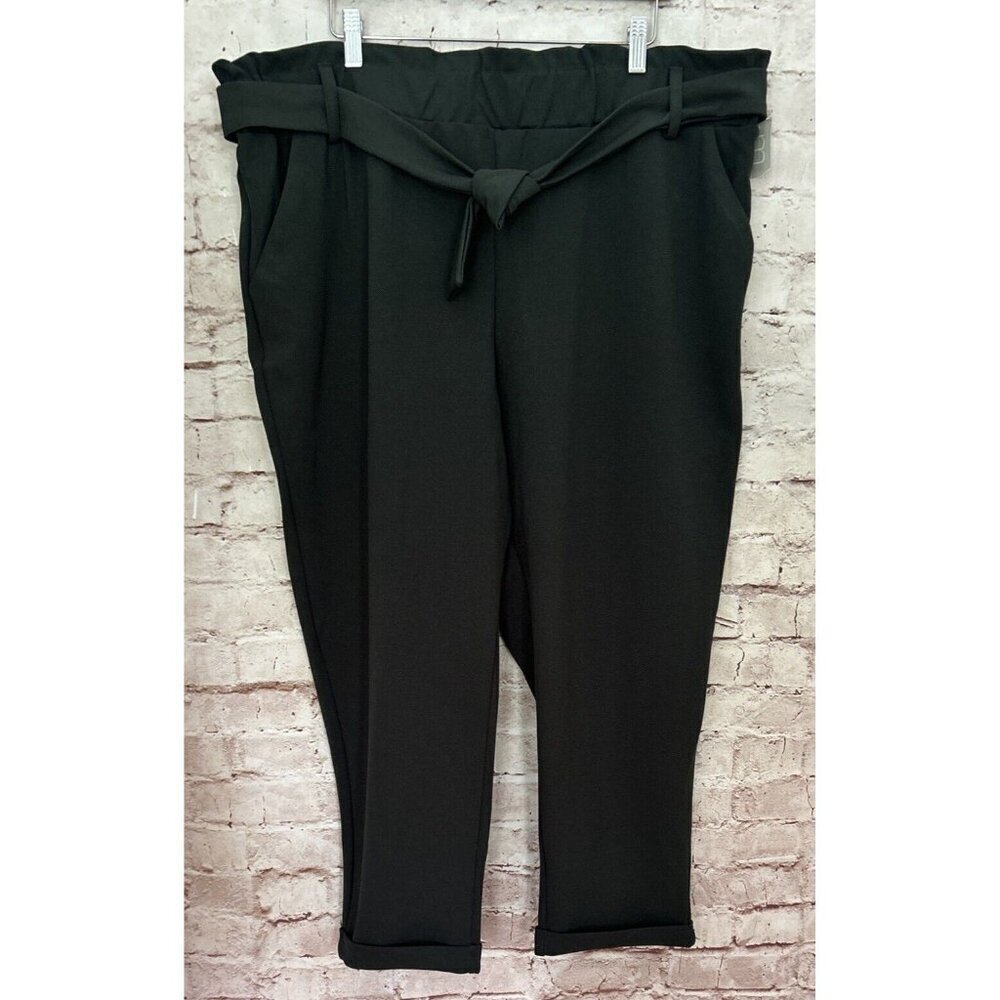 Maurice's Womens 22W Pants Paper Bag High Rise Tie Waist Crepe Pants Dark Green